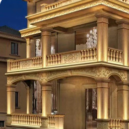 Warm linear lighting outlining a building facade