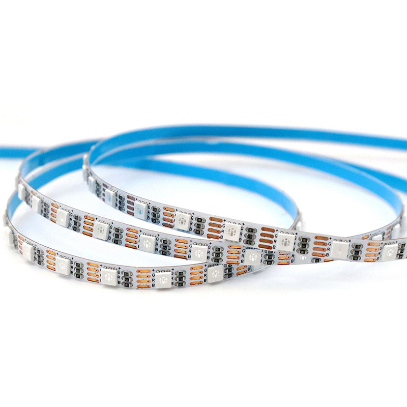 Narrow RGB SMD LED strip with blue adhesive liner