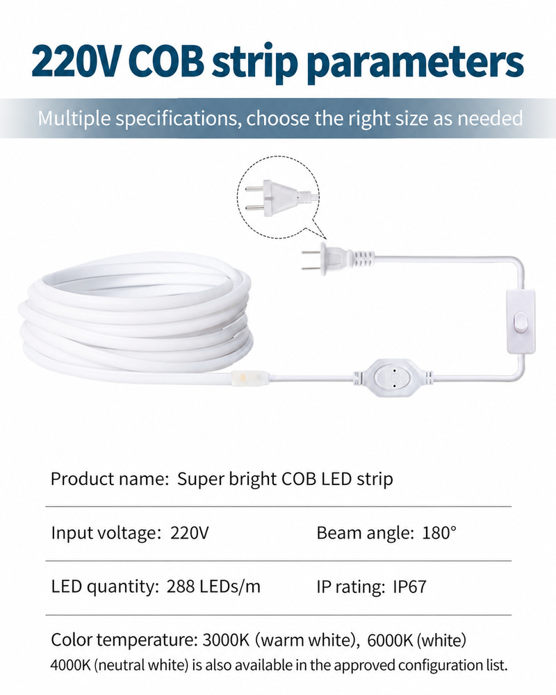 Parameter overview for the 220V IP67 COB strip