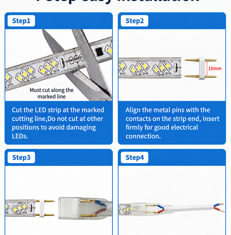 Four-step installation sequence for the separate 2-pin connector