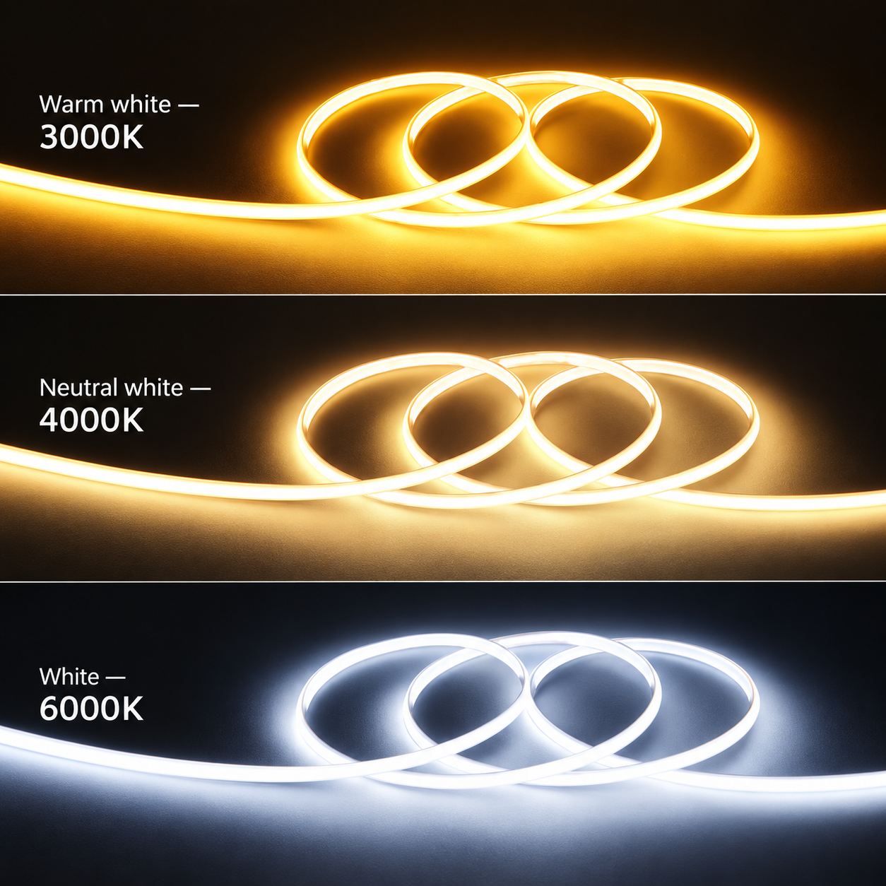 24V COB LED strips — 06 color temperature comparison