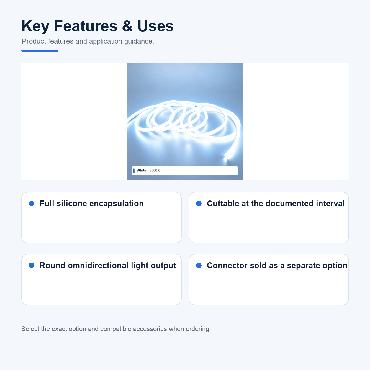 Key features and uses of 24V 360° Round LED neon flex