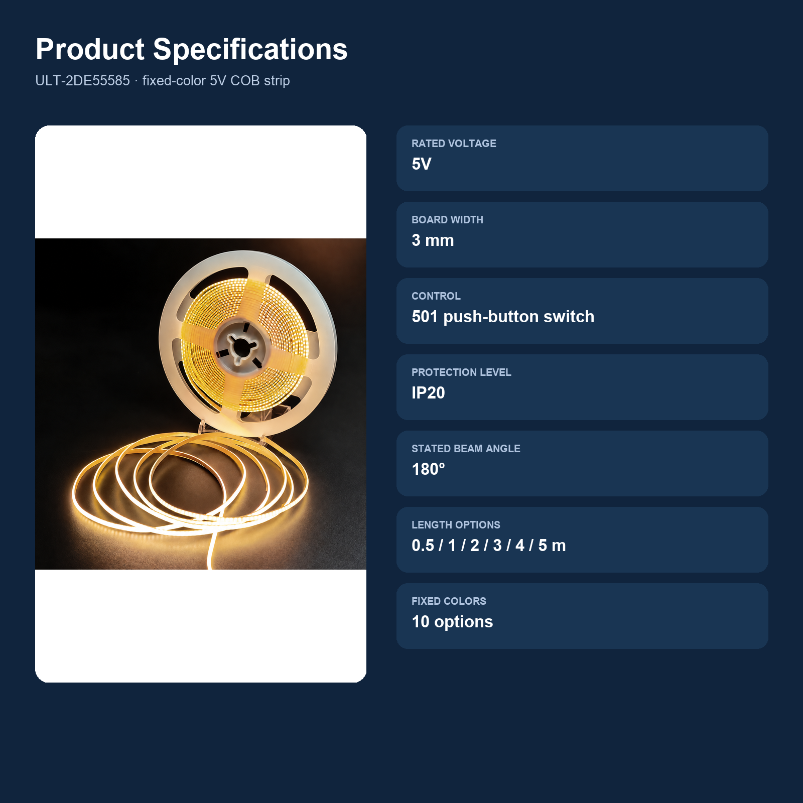5V USB COB LED strips — 07 product specifications