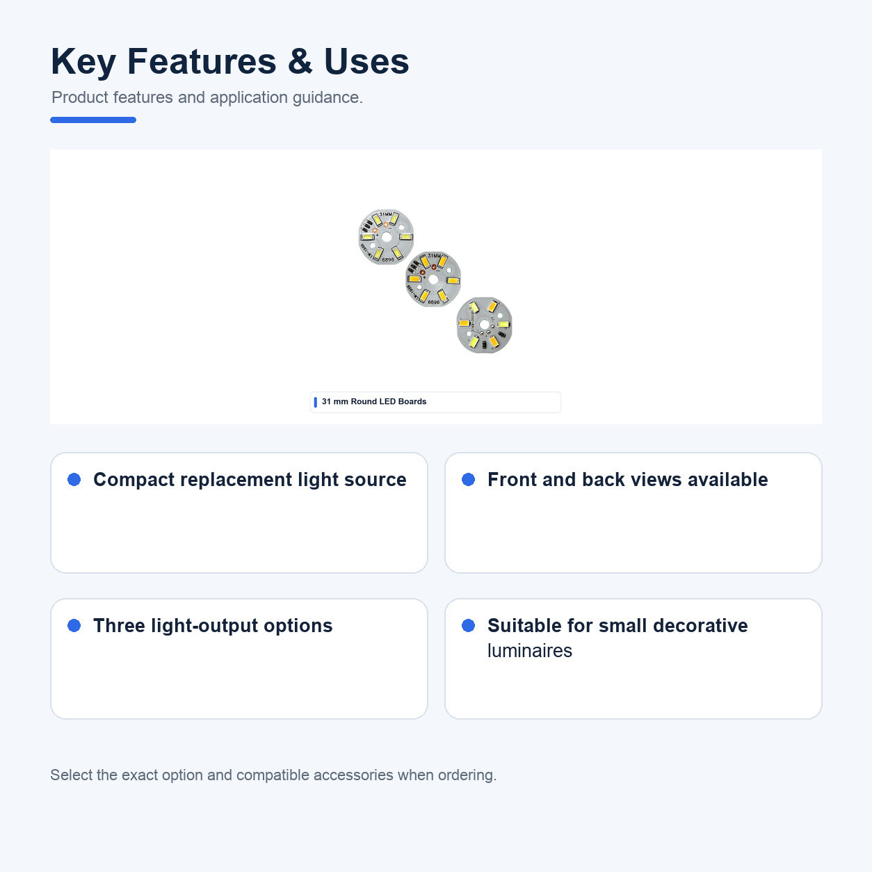 Key features and uses of 5V 31MM Round Light boards and illuminated bases