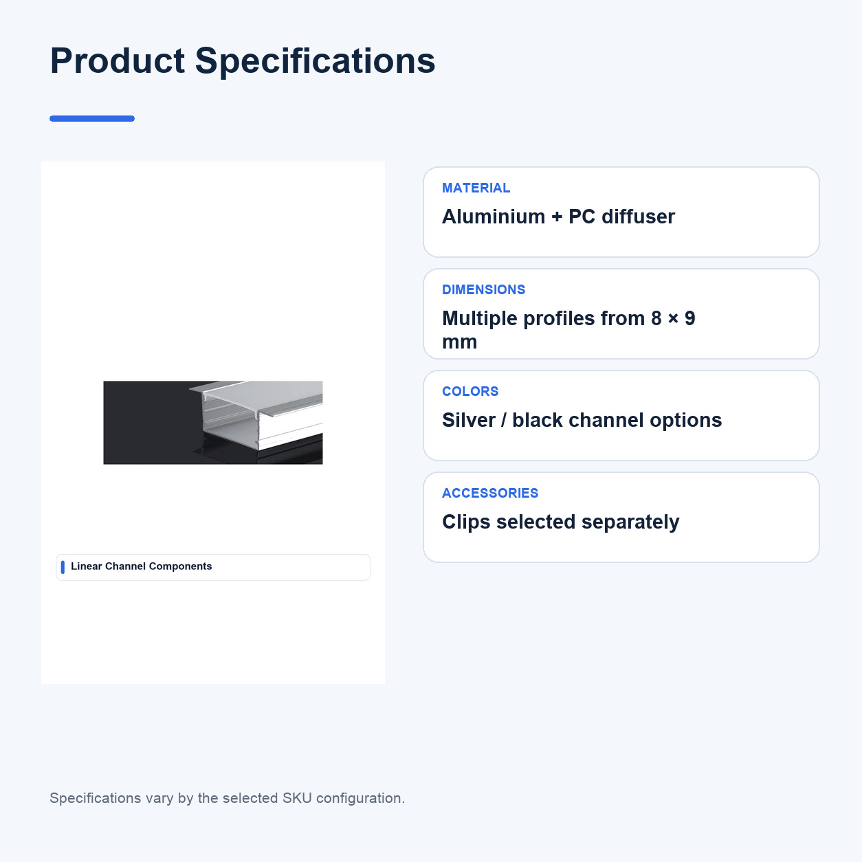 Product specifications for Aluminium channels and profiles