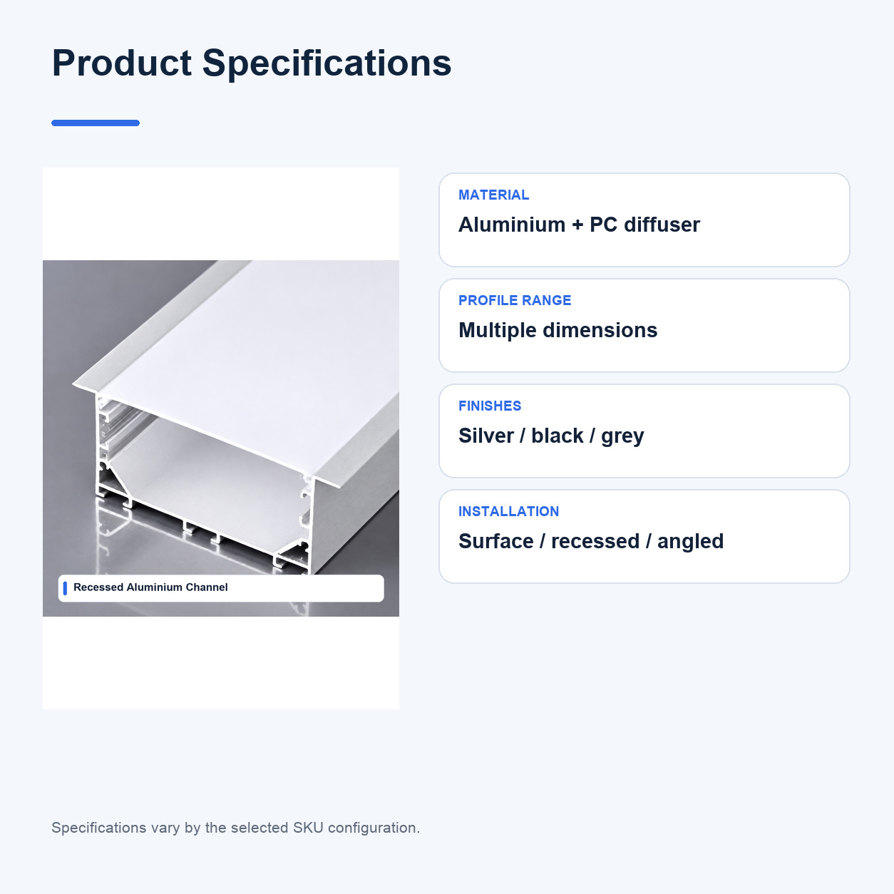 Product specifications for Rigid Aluminium channels and profiles