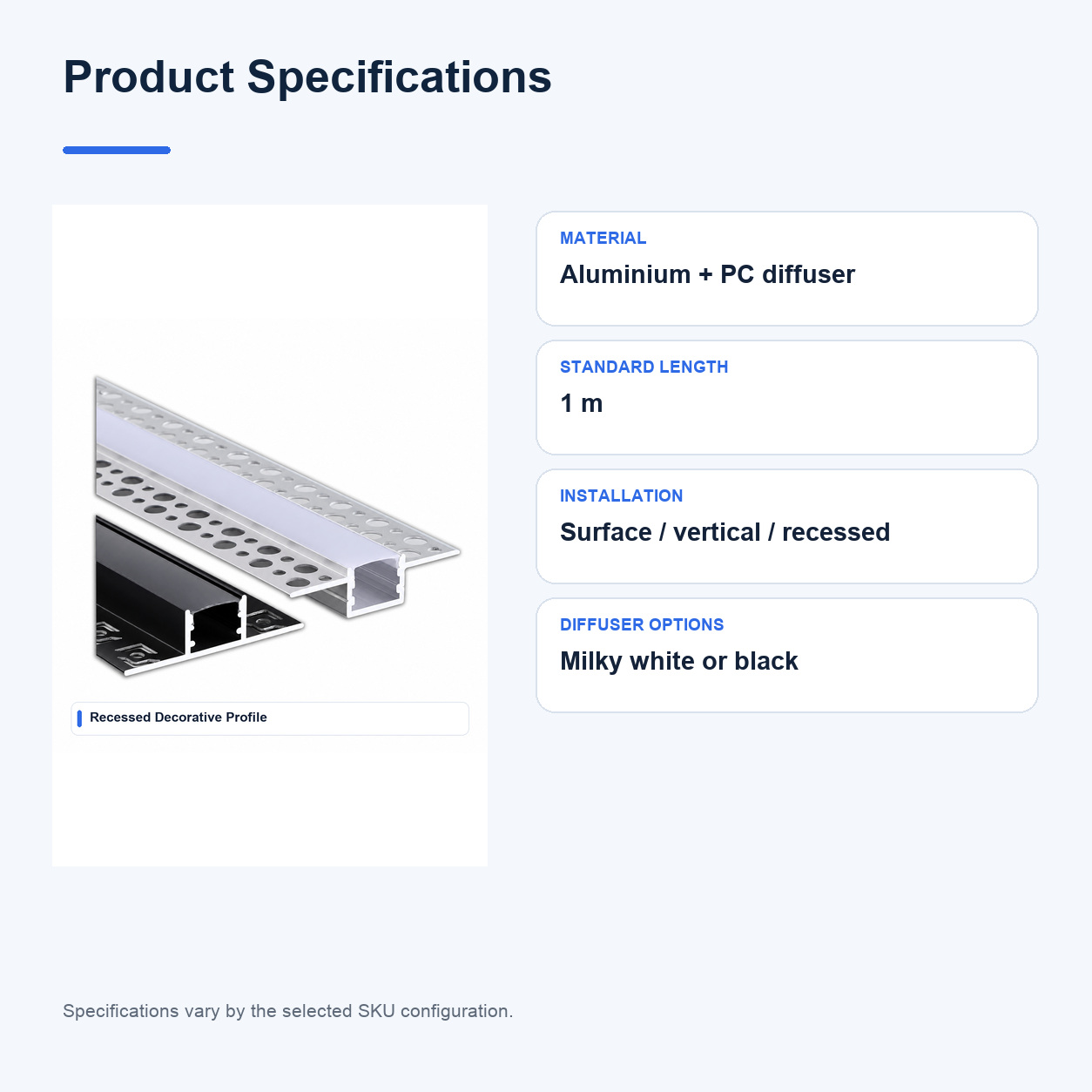 Product specifications for Aluminium channels and profiles
