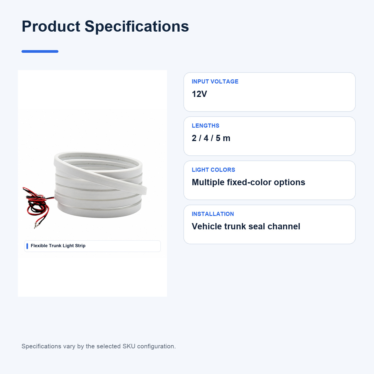 Product specifications for Low-voltage Automotive ambient lighting kits