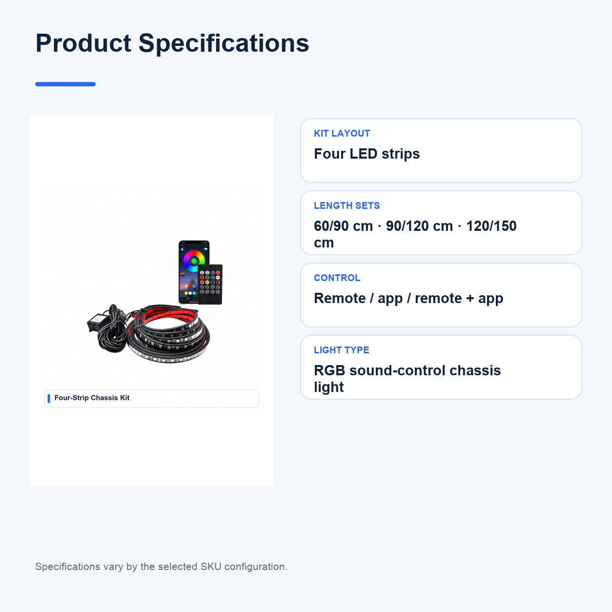 Product specifications for Sound-control Automotive ambient lighting kits