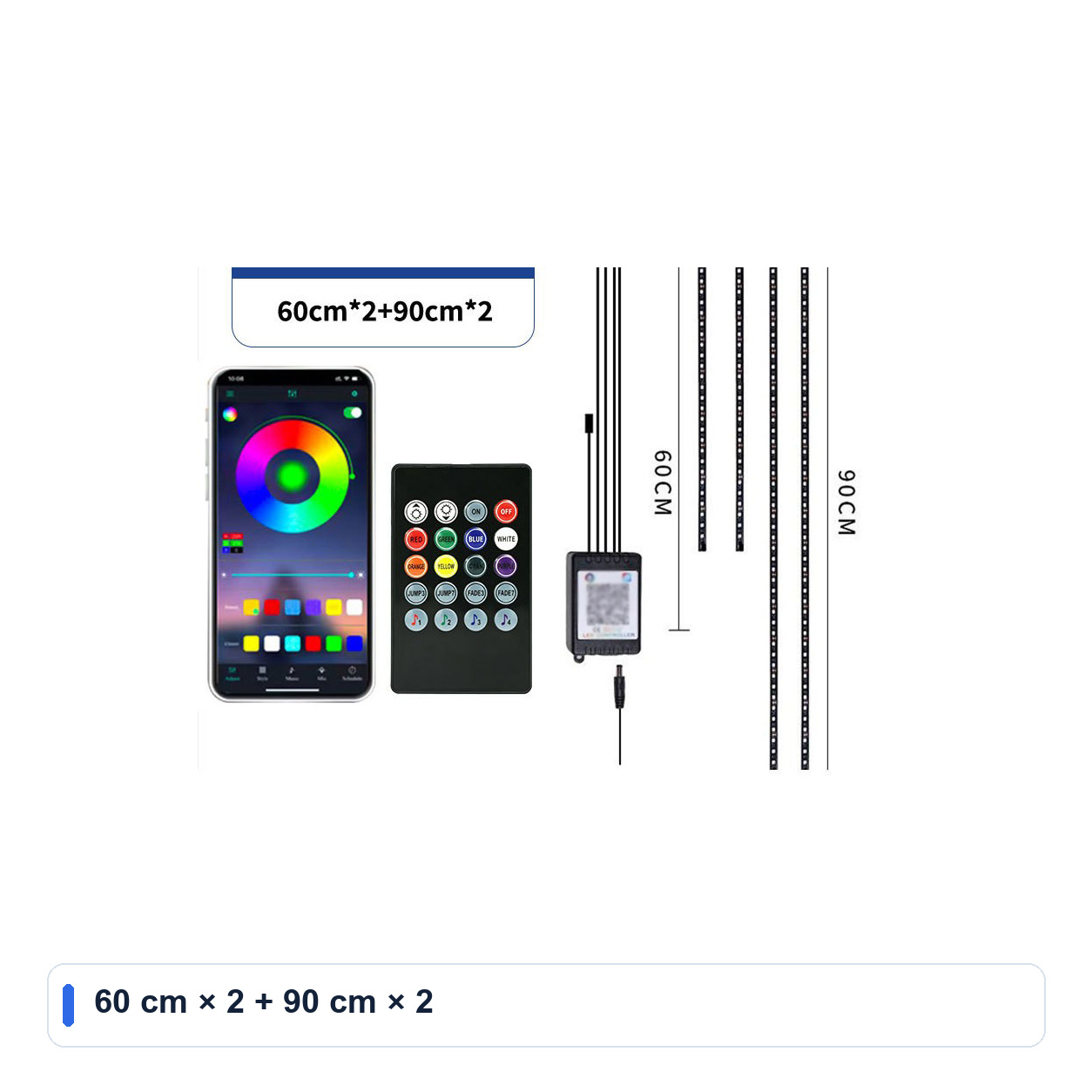 60 cm × 2 + 90 cm × 2 for Sound-control Automotive ambient lighting kits