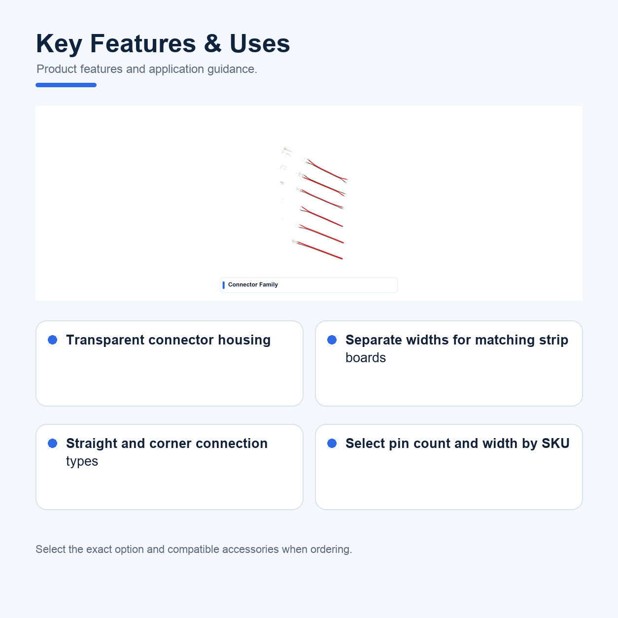 Key features and uses of COB Low-voltage Connectors and cables