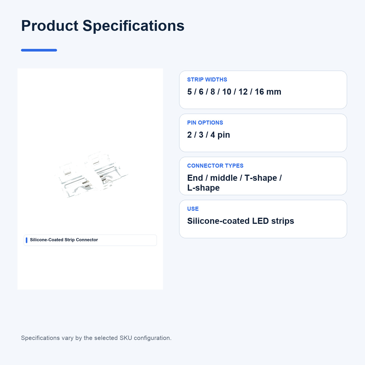 Product specifications for Low-voltage Connectors and cables