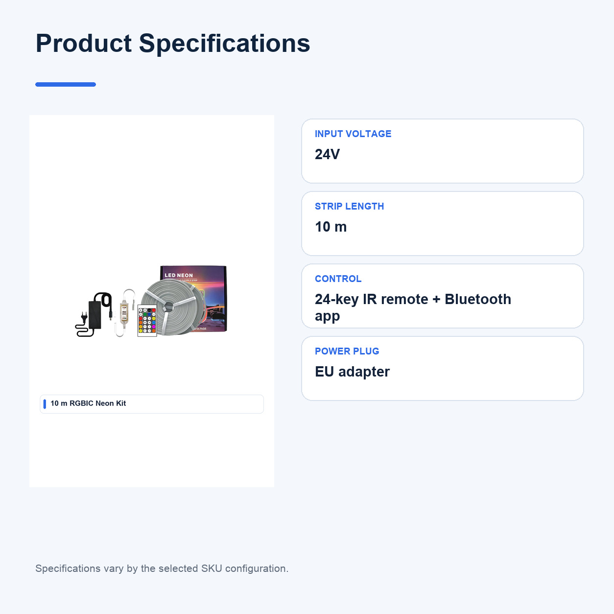 Product specifications for RGB LED neon flex