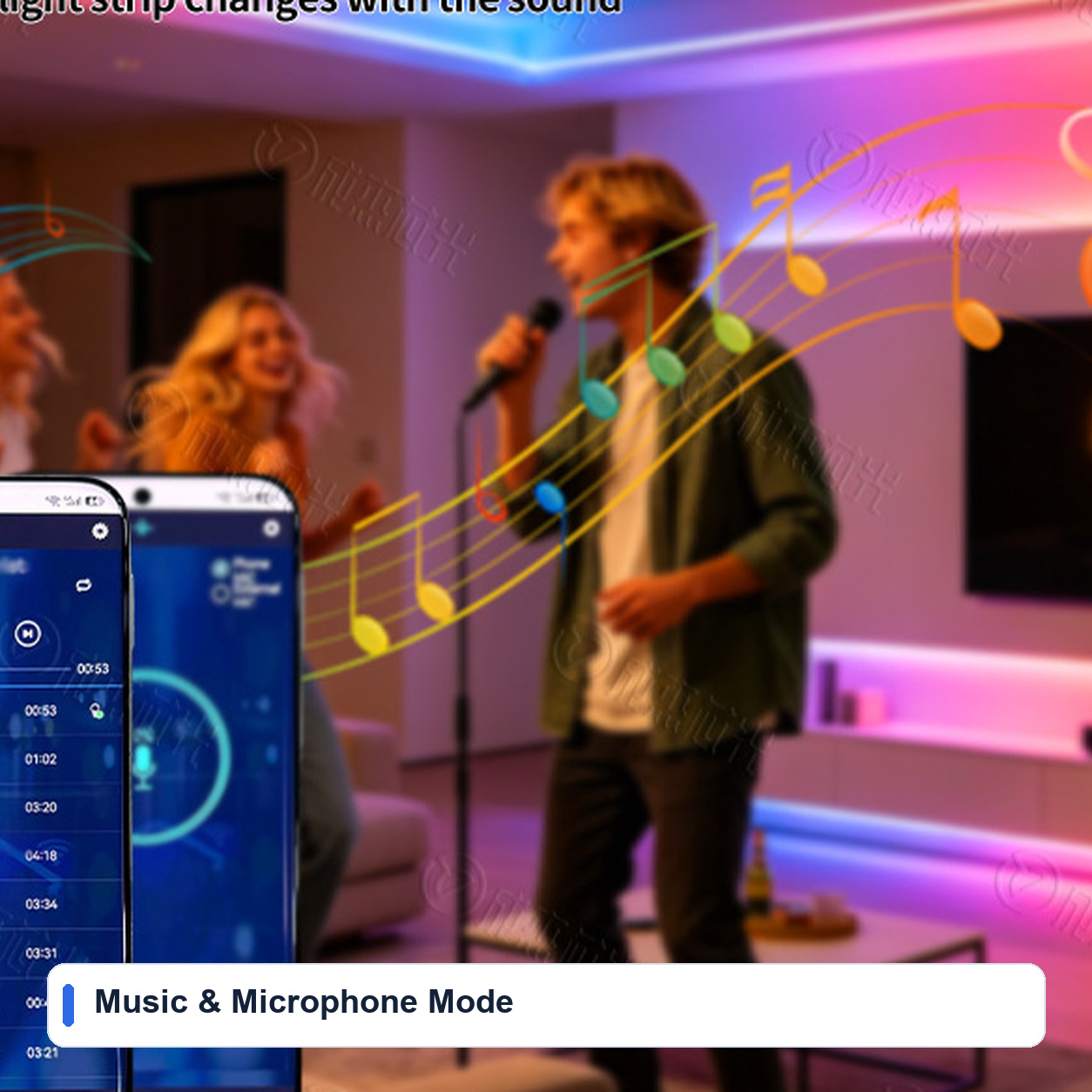 Music & Microphone Mode for Sound-control Bluetooth LED neon flex