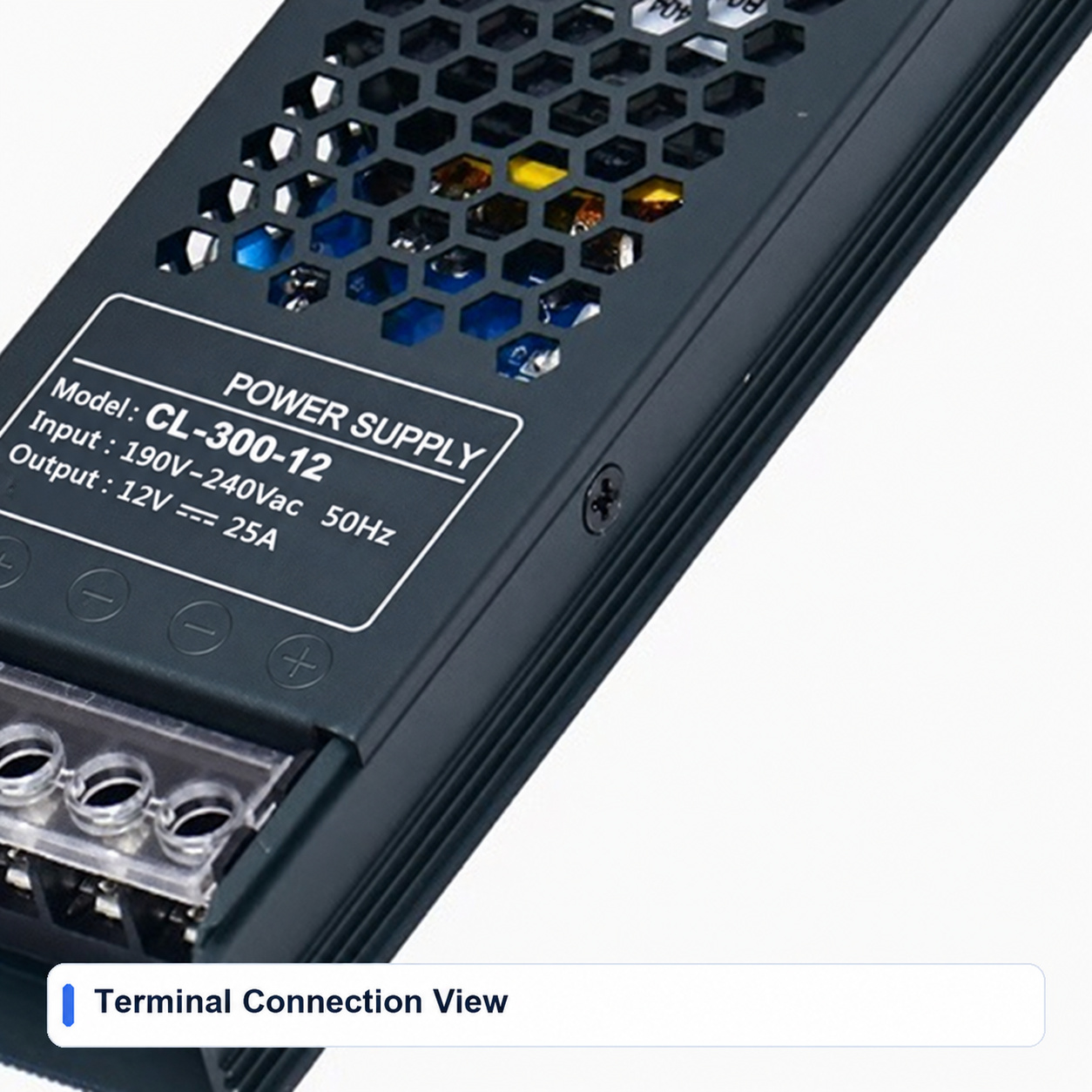 Terminal Connection View for Slim Power-supply LED power supplies and adapters