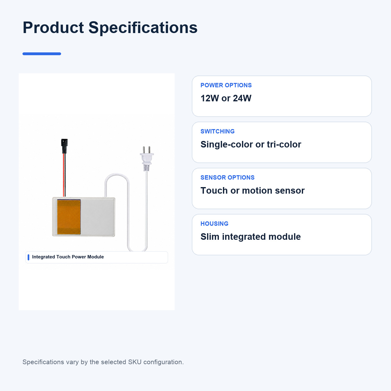 Product specifications for Slim Motion-sensor Power-supply LED power supplies and adapters