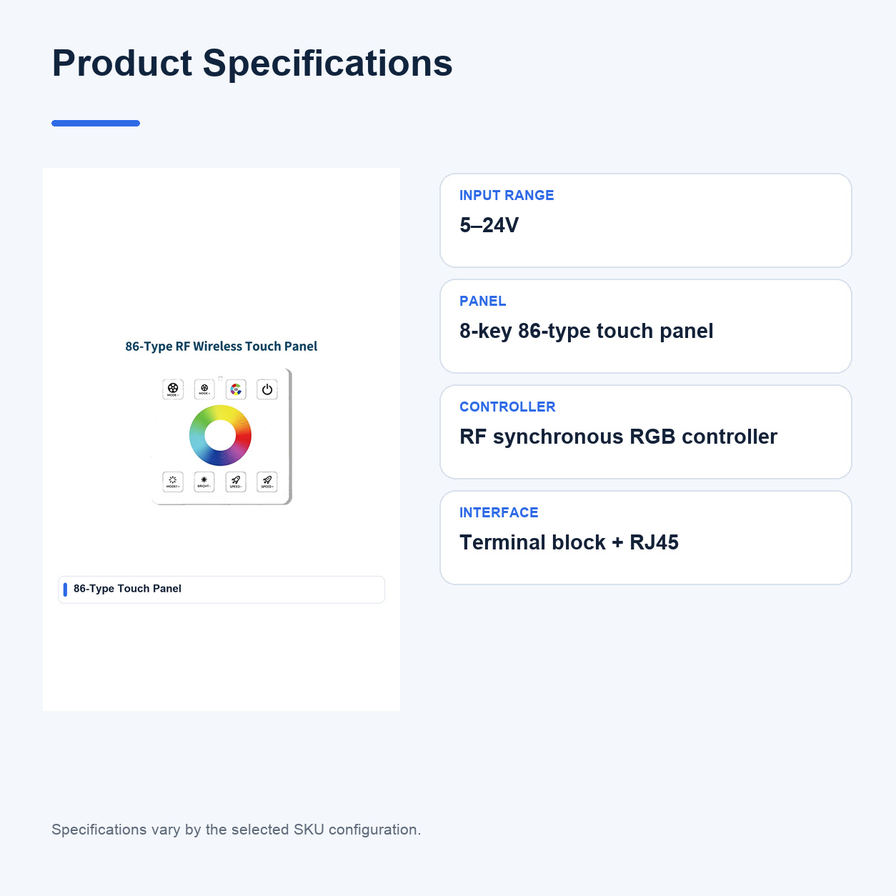 Product specifications for RGB LED strip controllers