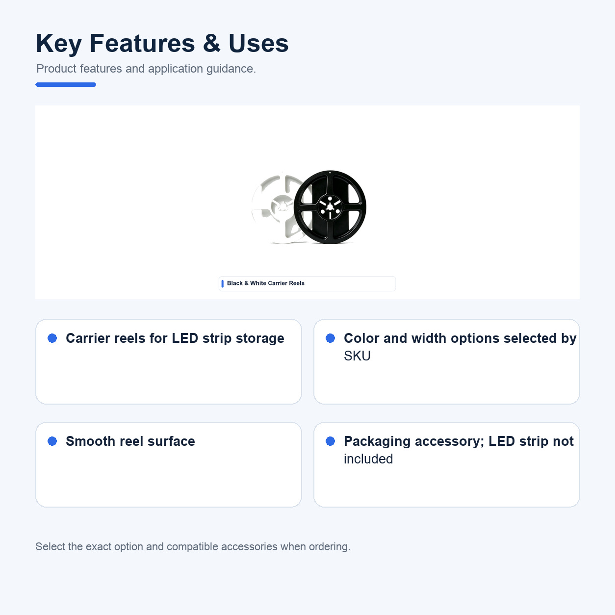 Key features and uses of Reels and packaging accessories