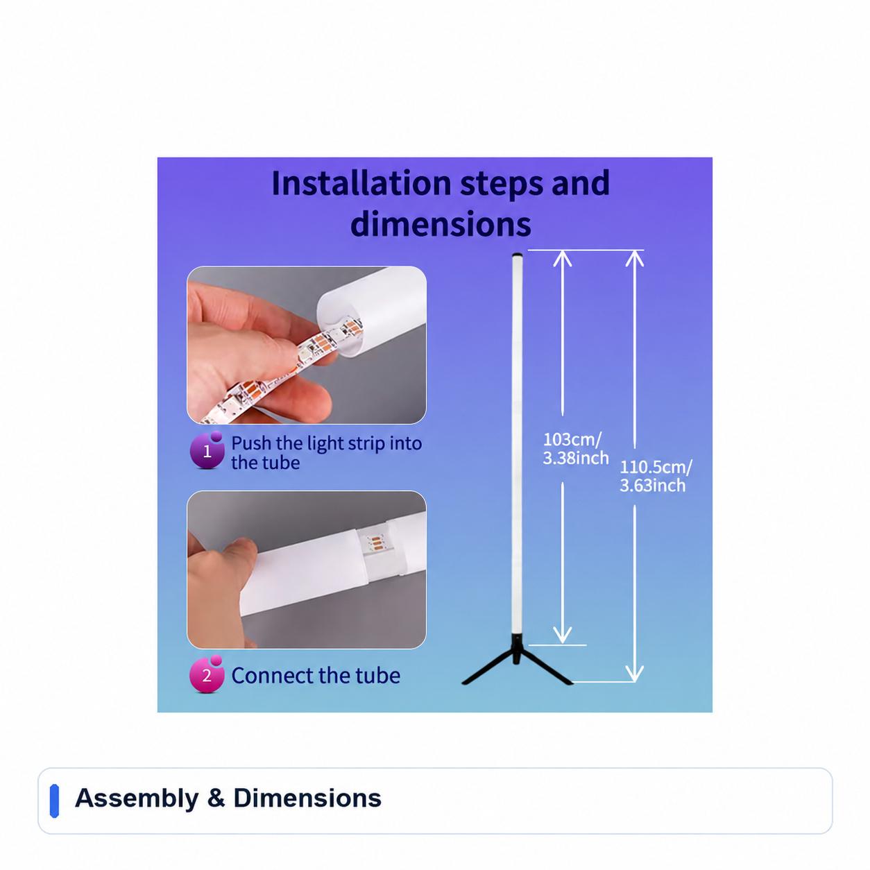 Assembly & Dimensions for Bluetooth Floor-standing RGB floor lamps