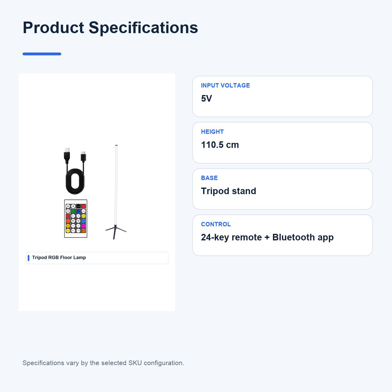 Product specifications for Bluetooth Floor-standing RGB floor lamps