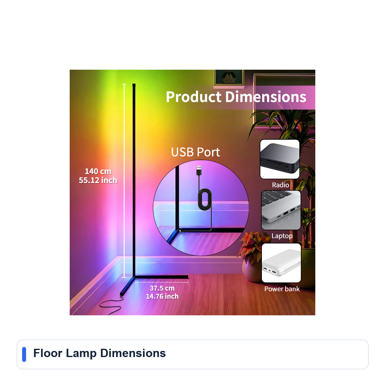 Floor Lamp Dimensions for USB Bluetooth RGB floor lamps