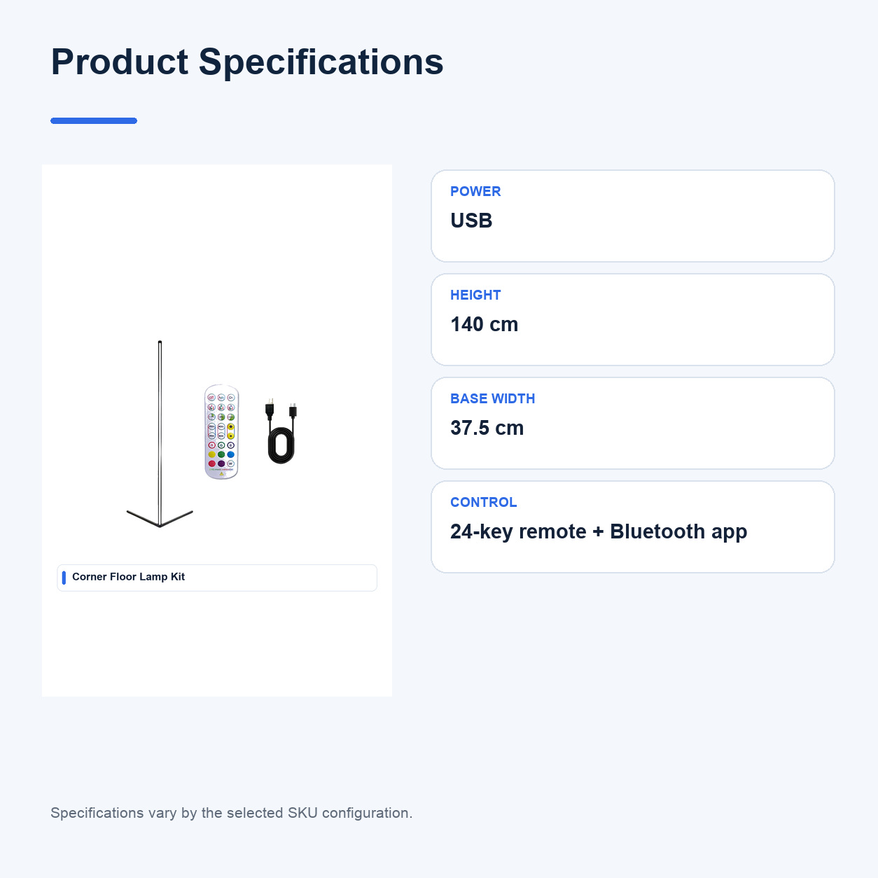 Product specifications for USB Bluetooth RGB floor lamps