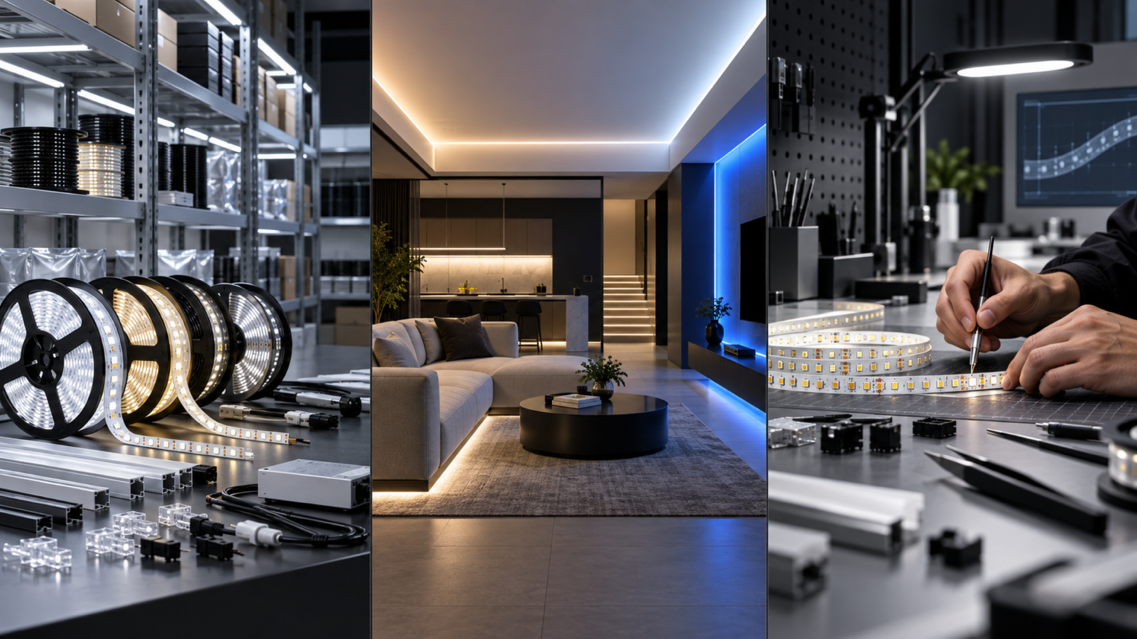 LED strip products, installed lighting and technical review work